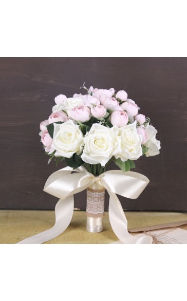 Classic Round Silk Flower Bridal Bouquets (Sold in a single piece) - Bridal Bouquets