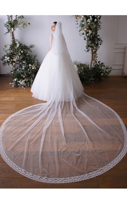 Two-tier Lace Applique Edge Cathedral Bridal Veils With Lace