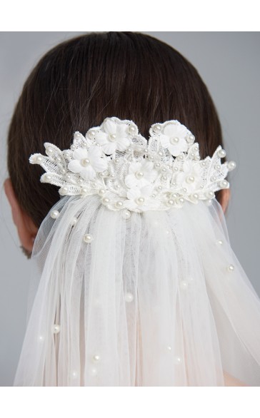 One-tier Cut Edge Fingertip Bridal Veils With Faux Pearl