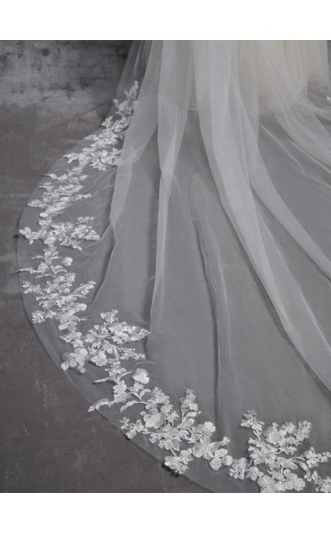 One-tier Cut Edge Cathedral Bridal Veils With Lace