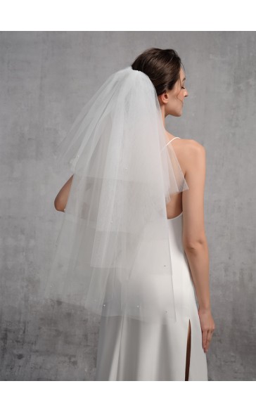 Four-tier Cut Edge Elbow Bridal Veils With Lace