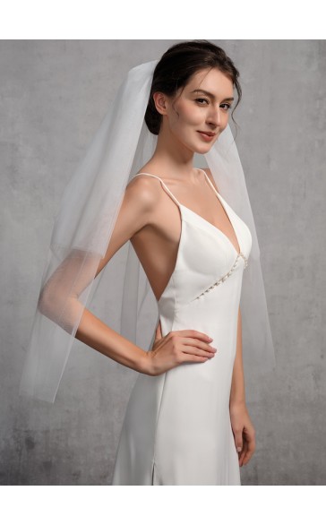 Two-tier Cut Edge Elbow Bridal Veils With Lace