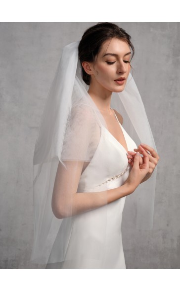 Two-tier Cut Edge Elbow Bridal Veils With Lace