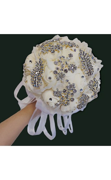 Pretty/Fancy/Fascinating/Graceful Round Satin/Rhinestone Bridal Bouquets -