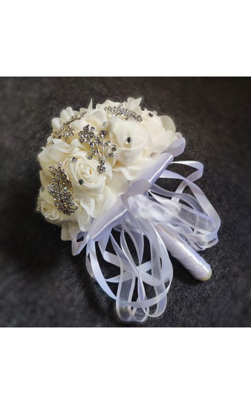 Pretty/Fancy/Fascinating/Graceful Round Satin/Rhinestone Bridal Bouquets -