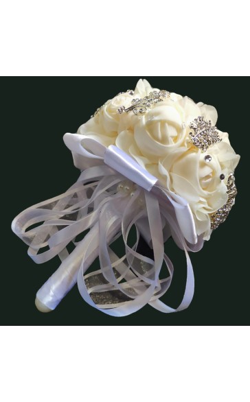 Pretty/Fancy/Fascinating/Graceful Round Satin/Rhinestone Bridal Bouquets -