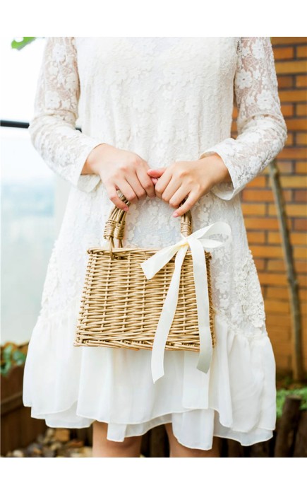 Flower Girl Wooden Flower Basket With Ribbons