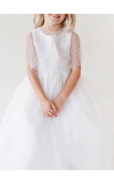 Flower Girl Tulle/Imitation Pearls Wraps With Beading