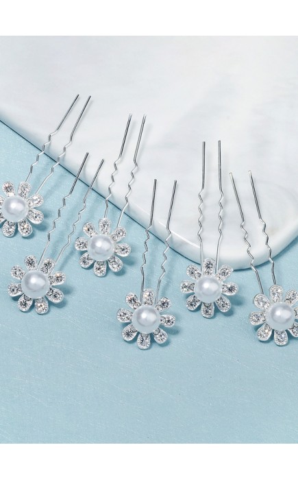 Flower Girl Alloy/Imitation Pearls Tiaras With Crystal/Faux Pearl (Set of 6)