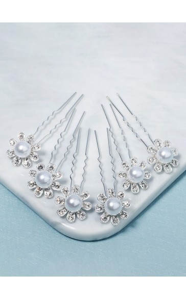 Flower Girl Alloy/Imitation Pearls Tiaras With Crystal/Faux Pearl (Set of 6)