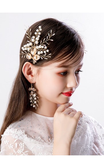 Flower Girl Rhinestones Tiaras/Earrings With Lace/Crystal/Faux Pearl (Set of 4pieces)