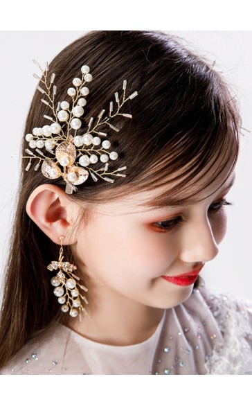 Flower Girl Rhinestones Tiaras/Earrings With Lace/Crystal/Faux Pearl (Set of 4pieces)