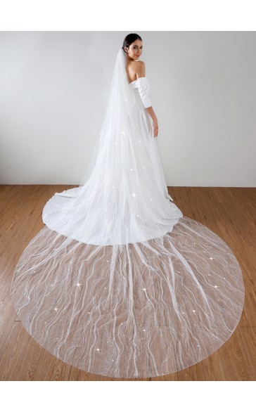 One-tier Cut Edge Cathedral Bridal Veils With Sequin