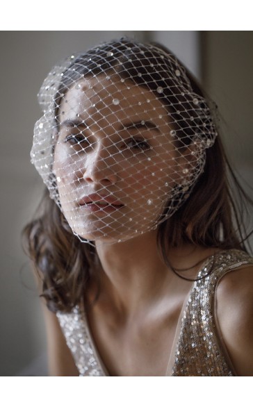 One-tier Birdcage Veils With Rhinestones