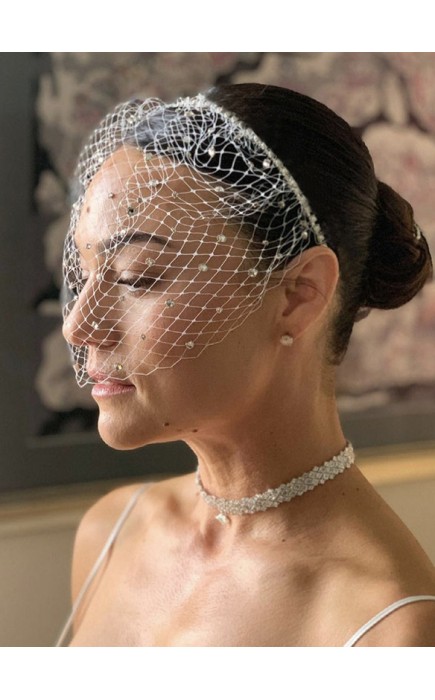 One-tier Birdcage Veils With Rhinestones