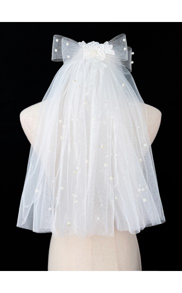 Flower Girl Tulle/Imitation Pearls/Lace Veils With Imitation Pearls/Applique