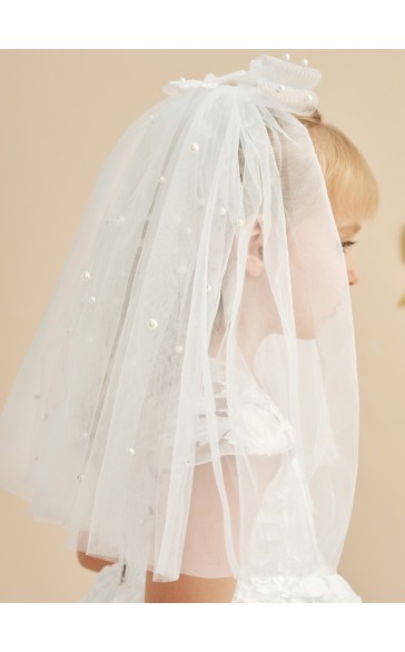 Flower Girl Tulle/Imitation Pearls/Lace Veils With Imitation Pearls/Applique