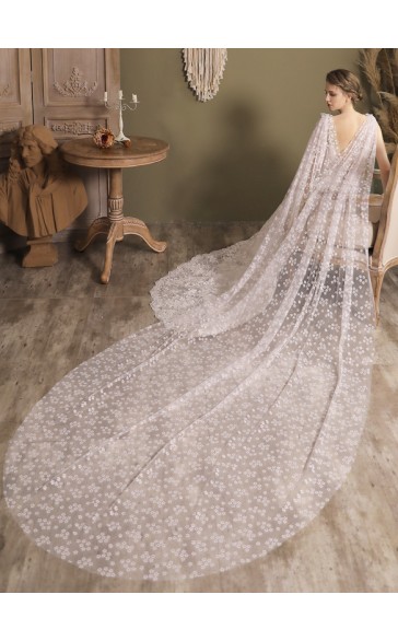 One-tier Cut Edge Cathedral Bridal Veils With Lace