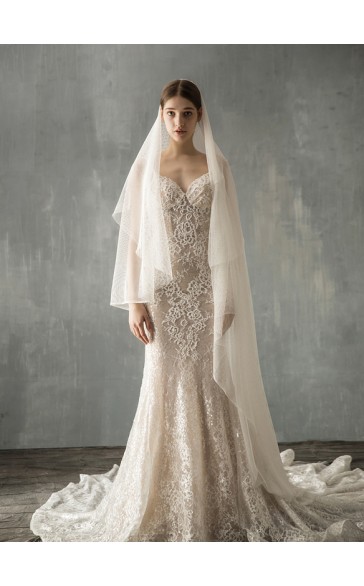 Two-tier Cut Edge Cathedral Bridal Veils With Lace