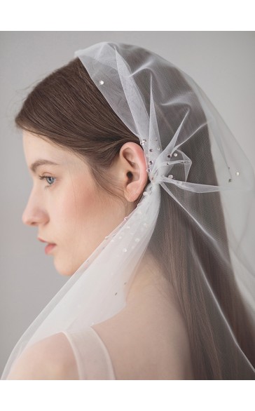 One-tier Cut Edge Fingertip Bridal Veils With Rhinestones