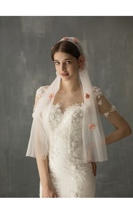 One-tier Cut Edge Elbow Bridal Veils With Lace