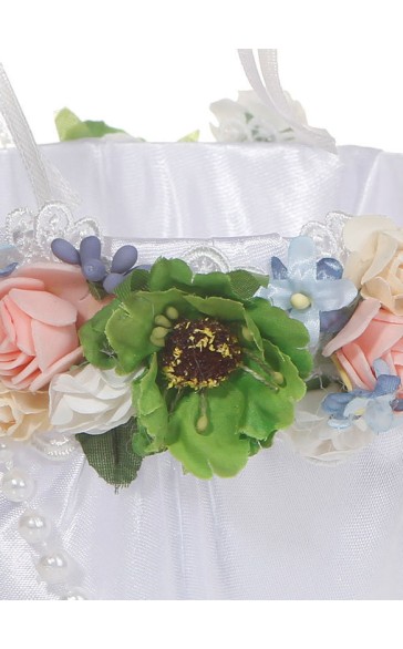 Flower Girl Satin/Plastic/Silk Flower/Artificial Flower Flower Basket With Flower/Beading/Ribbons