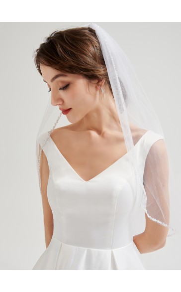 One-tier Pearl Trim Edge Elbow Bridal Veils With Beading/Sequin