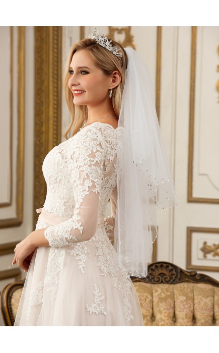 Two-tier Beaded Edge Elbow Bridal Veils With Beading/Sequin