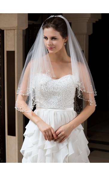 Two-tier Beaded Edge Elbow Bridal Veils With Beading/Sequin