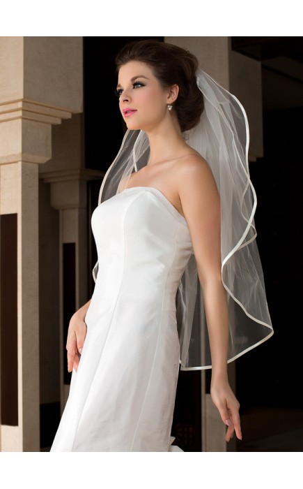 Two-tier Satin Edge Fingertip Bridal Veils