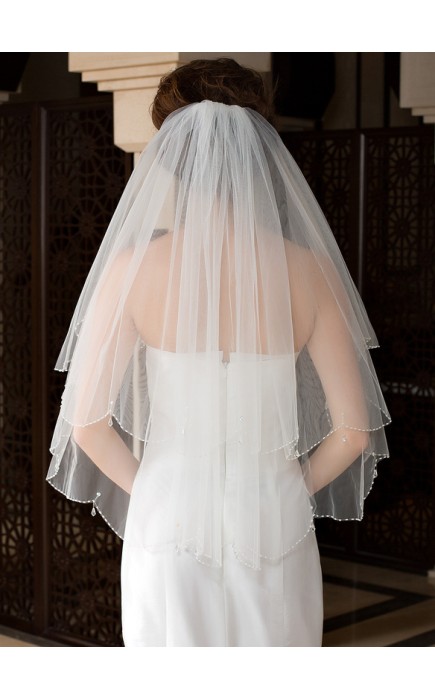 Two-tier Beaded Edge Elbow Bridal Veils With Beading/Sequin