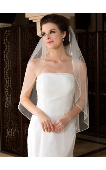 One-tier Fingertip Bridal Veils With Beaded Edge