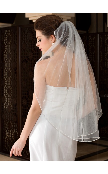 One-tier Fingertip Bridal Veils With Beaded Edge