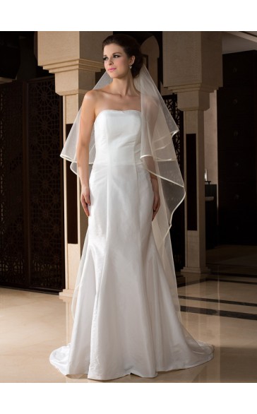 One-tier Satin Edge Chapel Bridal Veils With Ribbon