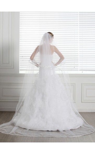 Two-tier Satin Edge Cathedral Bridal Veils With Ribbon