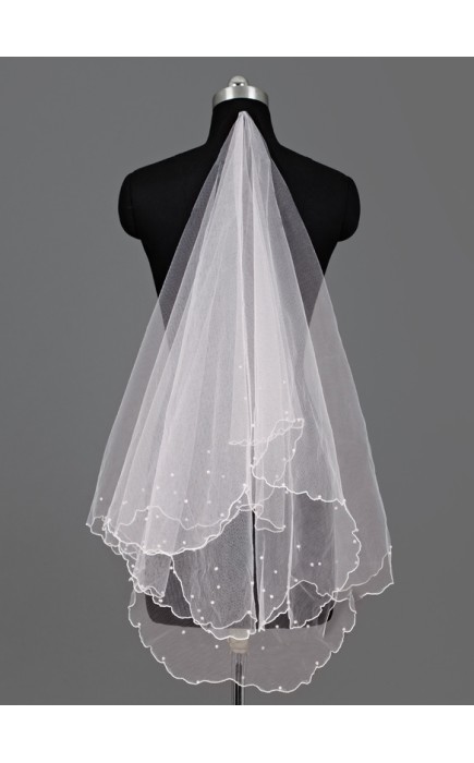 One-tier Pencil Edge Waltz Bridal Veils With Faux Pearl