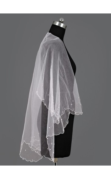 One-tier Pencil Edge Waltz Bridal Veils With Faux Pearl