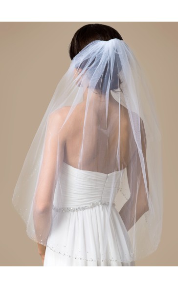 One-tier Beaded Edge Elbow Bridal Veils With Rhinestones/Faux Pearl